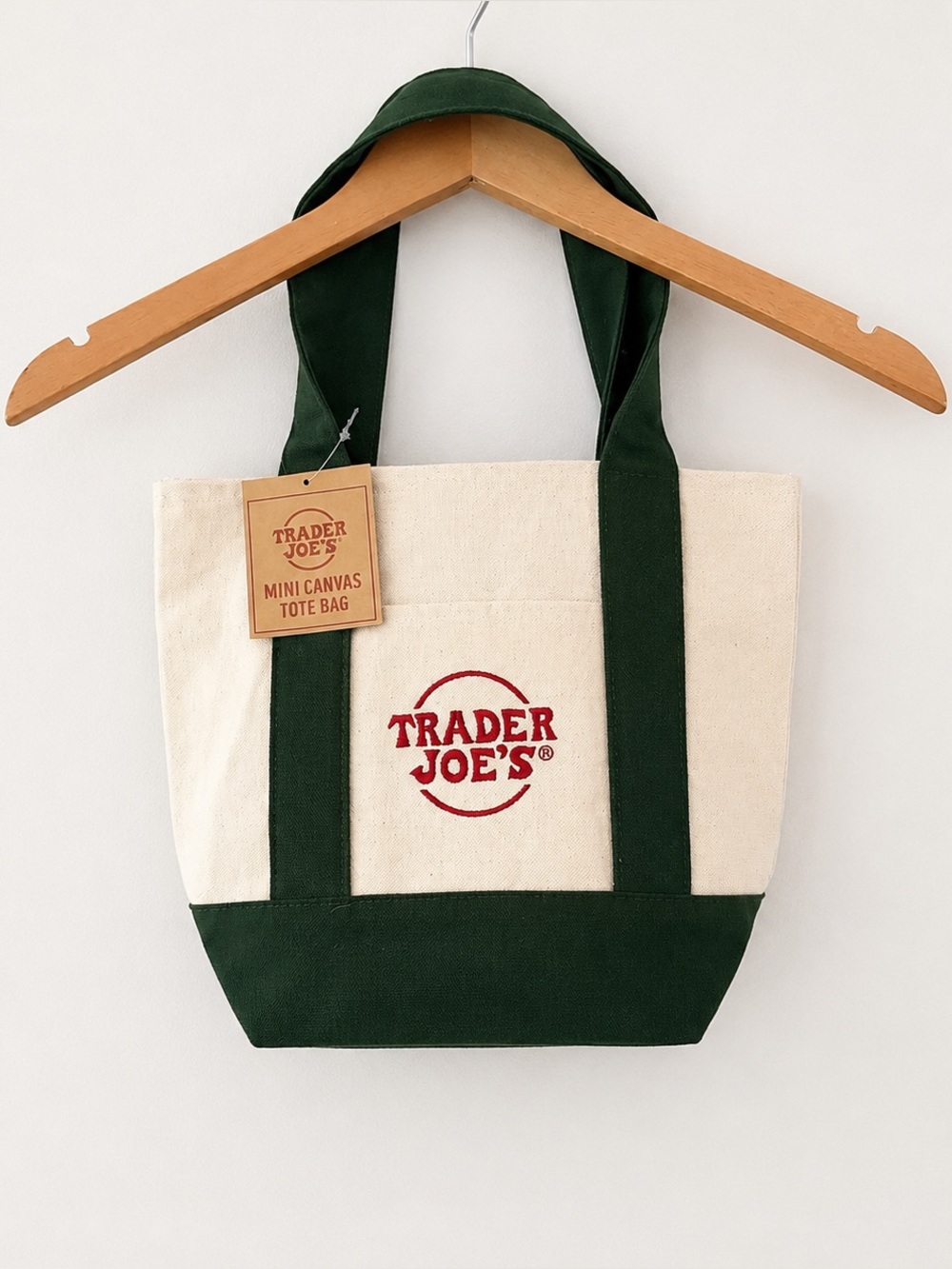 NEW Trader Joe’s Mini Canvas Tote Bag Green & Cream NWT Reusable Shopper